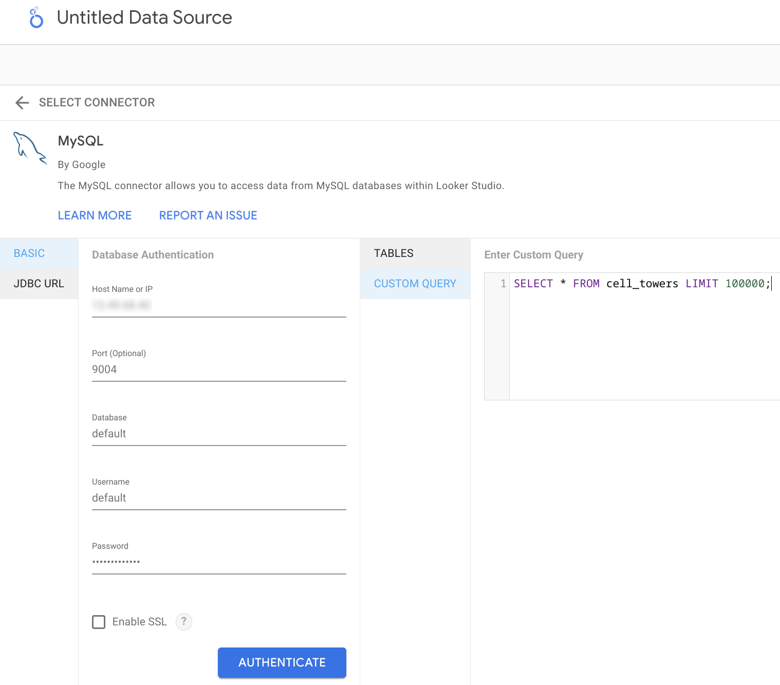 Использование пользовательского SQL-запроса для получения данных из ClickHouse в Looker Studio